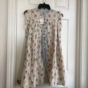 Free People, NWT, sz XS, ivory/ floral, ruffle tiered, ruffle sleeved mini dress